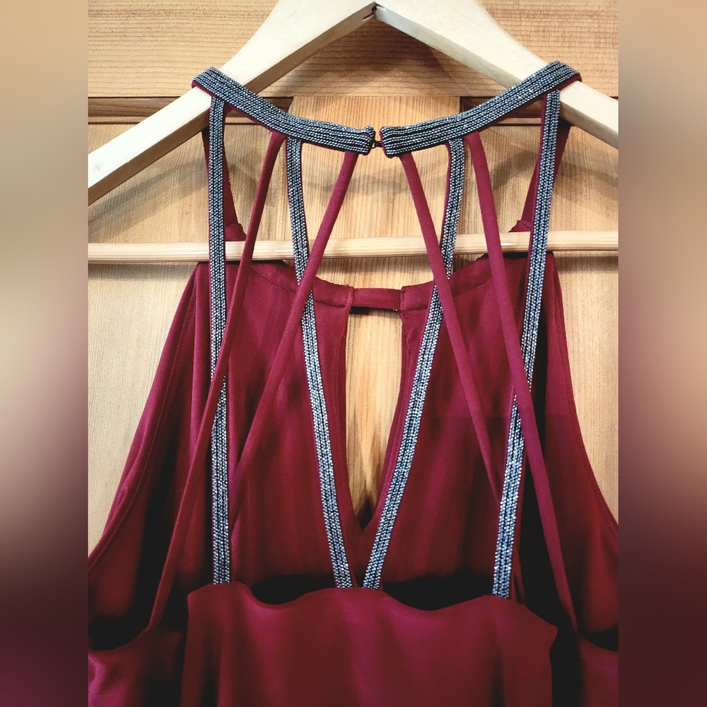 White House Black Market Burgundy Tiered Chiffon Halter Camisole - Picture 4 of 6